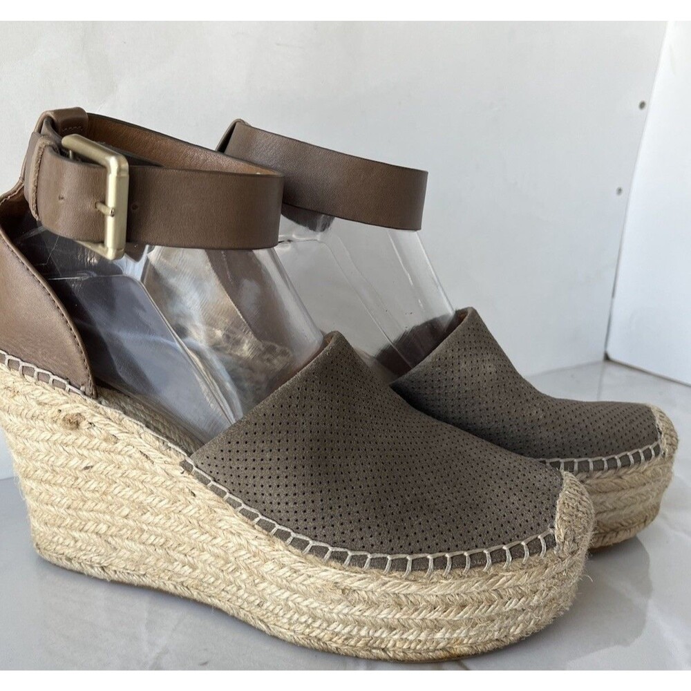 Marc Fisher Aaron2 Perforated Suede Leather Espadrille Wedge Heels 8.5 M Shoes